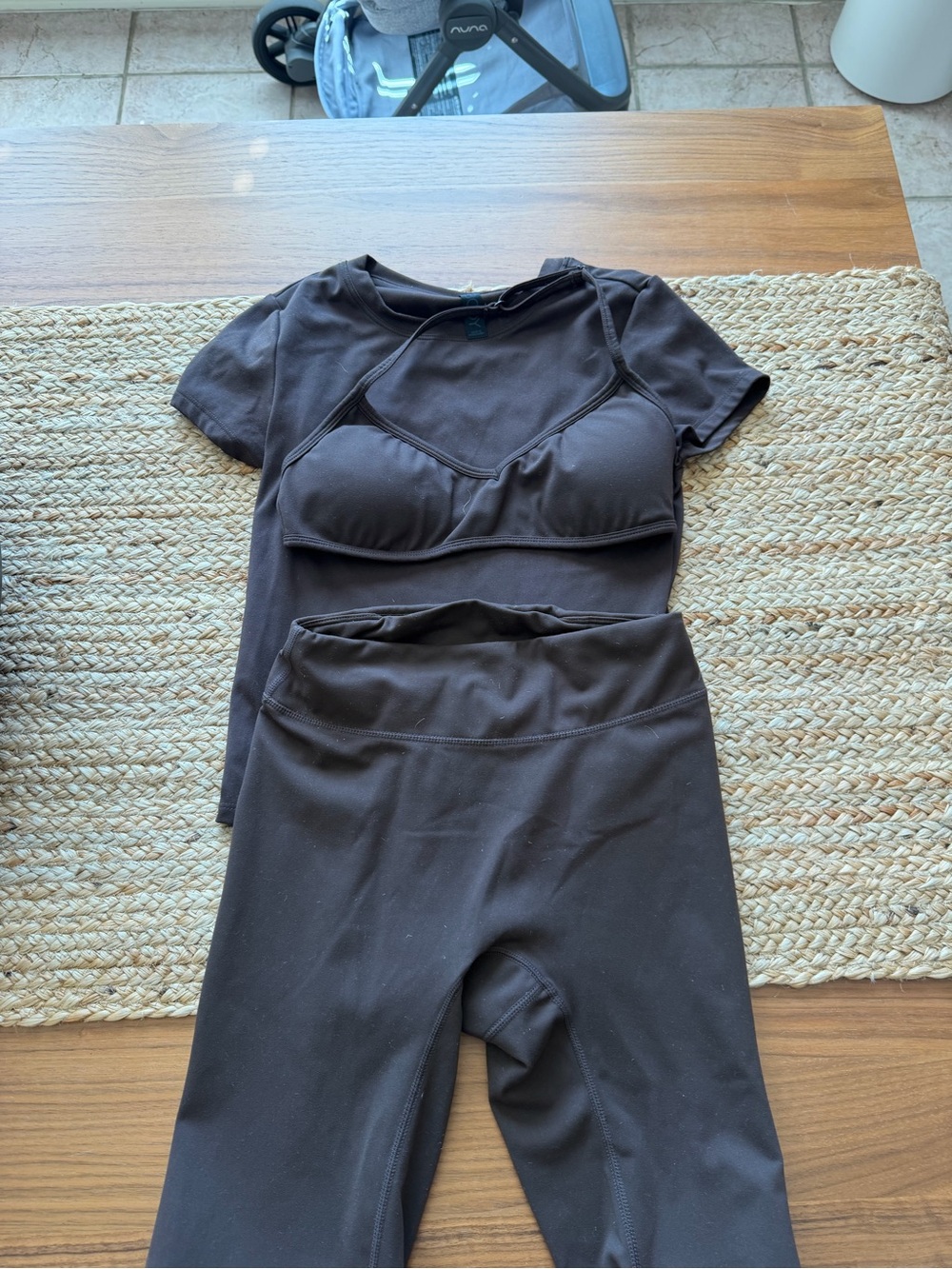 Cotton On Black Short Sleeve Bra Top & High-Waist Leggings Set